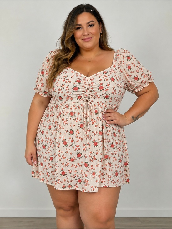 Mystyle Dresses & Skirts - mySTYLE Floral Smocked Babydoll Dress – Women’s 1X – Cream Pink Floral